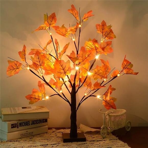 Artificial Fall Lighted Maple Tree 24 LED Thanksgiving Decorations Table Lights - Picture 8 of 8